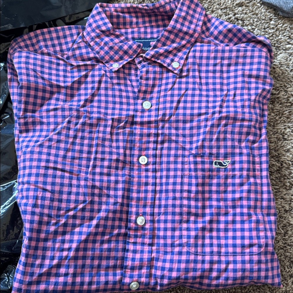 Vineyard Vines Medium Pink & Blue Check Casual Slim Fit Tucker Shirt.